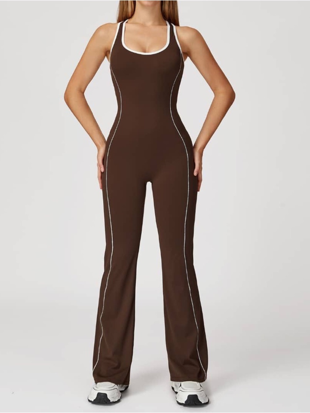ALO Yoga Brown Jumpsuit with White Piping